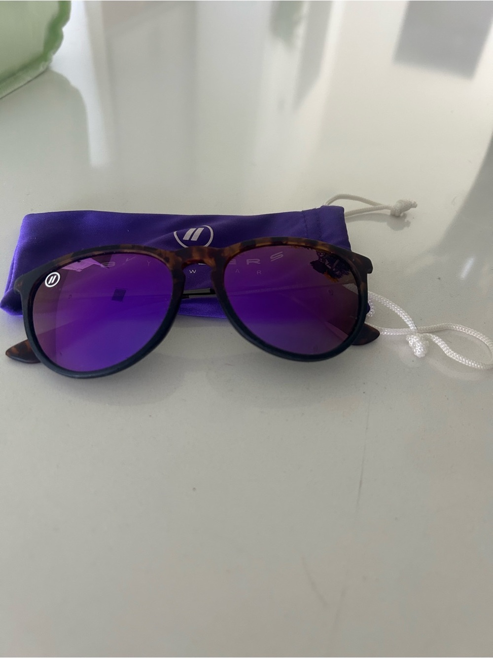 Tortoise Frame Sunglasses with Purple Mirrored Lenses - Women Accessories
